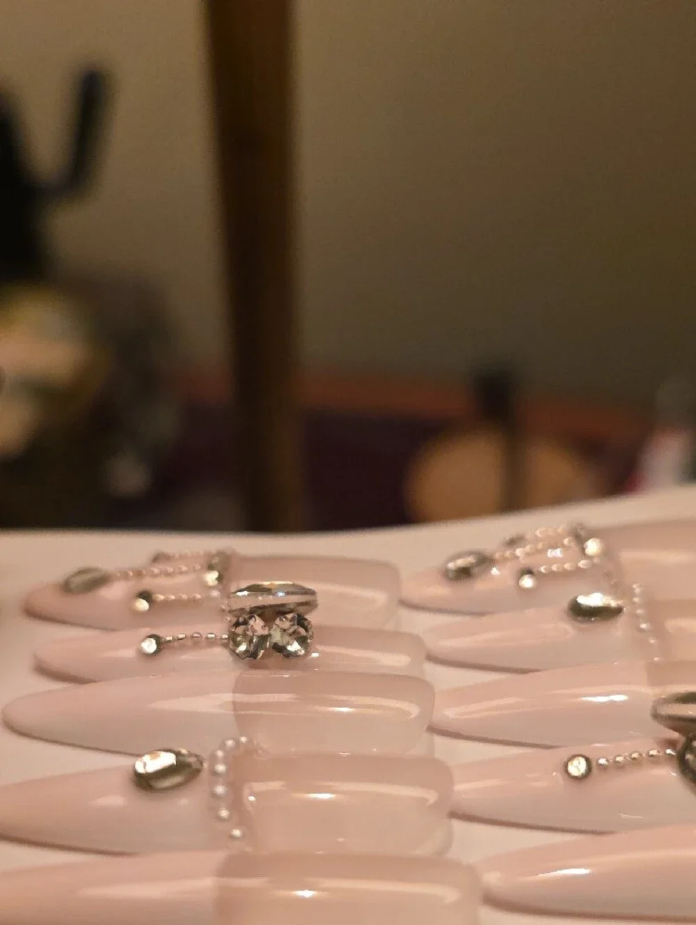 Elegant Nude Press-On Nails with Crystal Accents Size Large